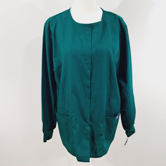 Cherokee Workwear Womens Green Labcoat Sz Small S Snap Up NWT - Picture 1 of 14